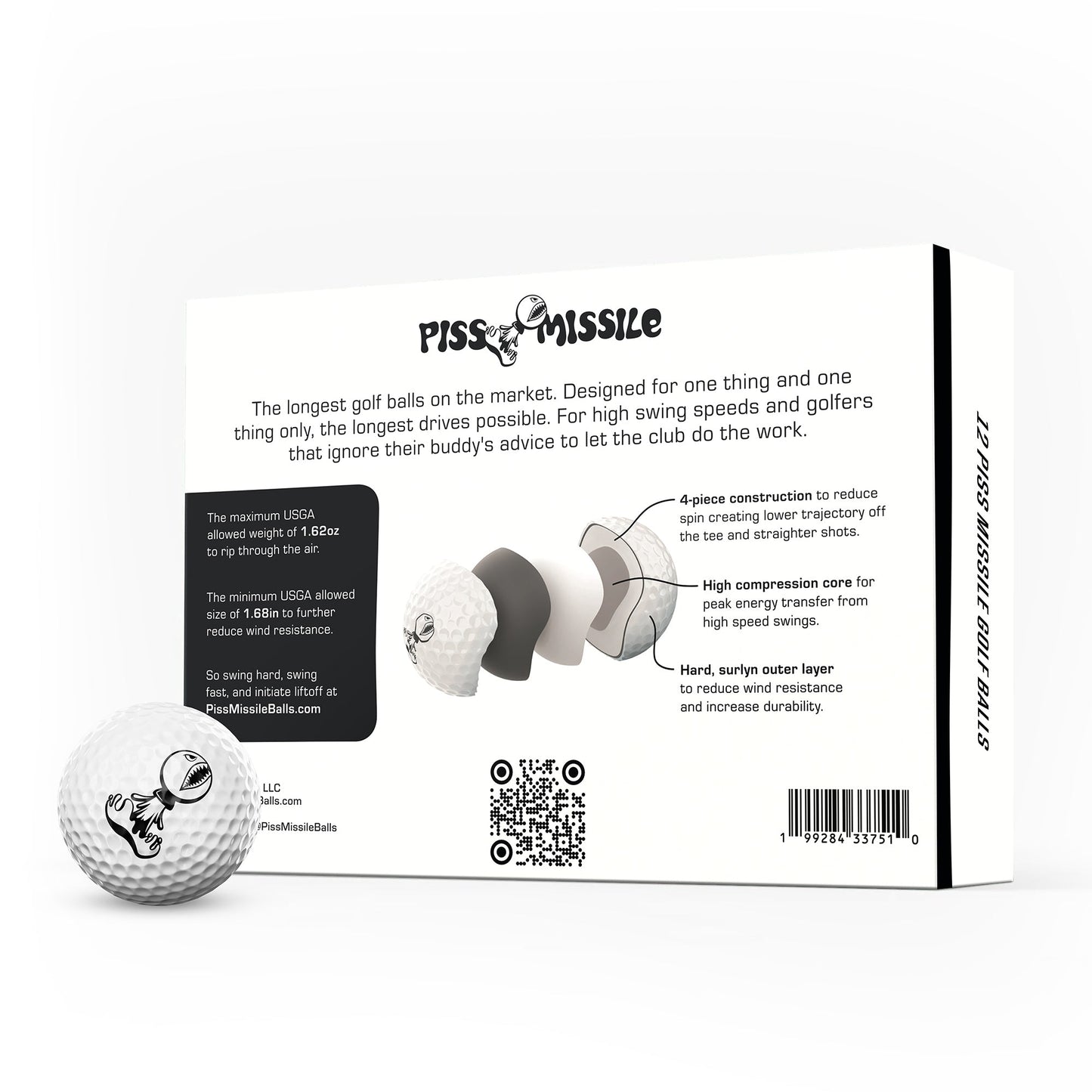 LIMITED EDITION WHITE PISS MISSILE GOLF BALLS 12PK - Piss Missile Golf Balls